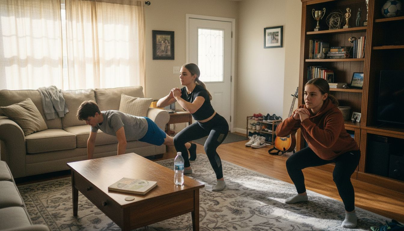 Jongeren die thuis aan fitness doen