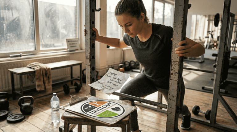 Met volle inzet maakt de sporter zich klaar voor de training.