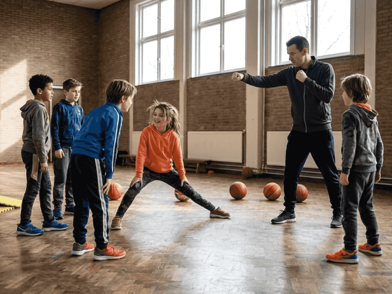 Kinderen die meedoen aan een groepsles in de buurt