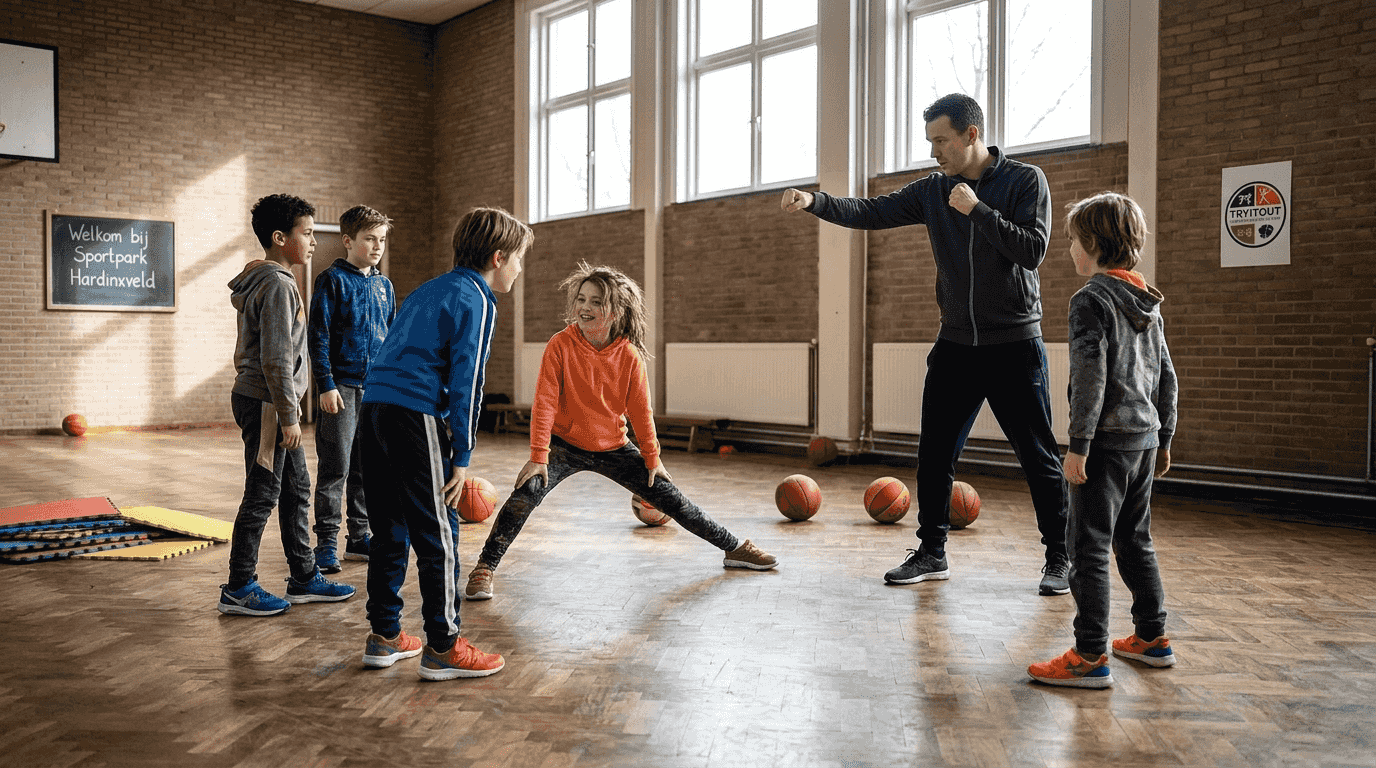 Kinderen die meedoen aan een groepsles in de buurt