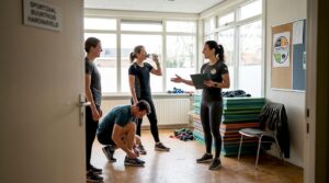 De trainer en leden van een kleine sportvereniging