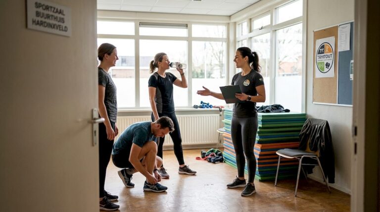 De trainer en leden van een kleine sportvereniging