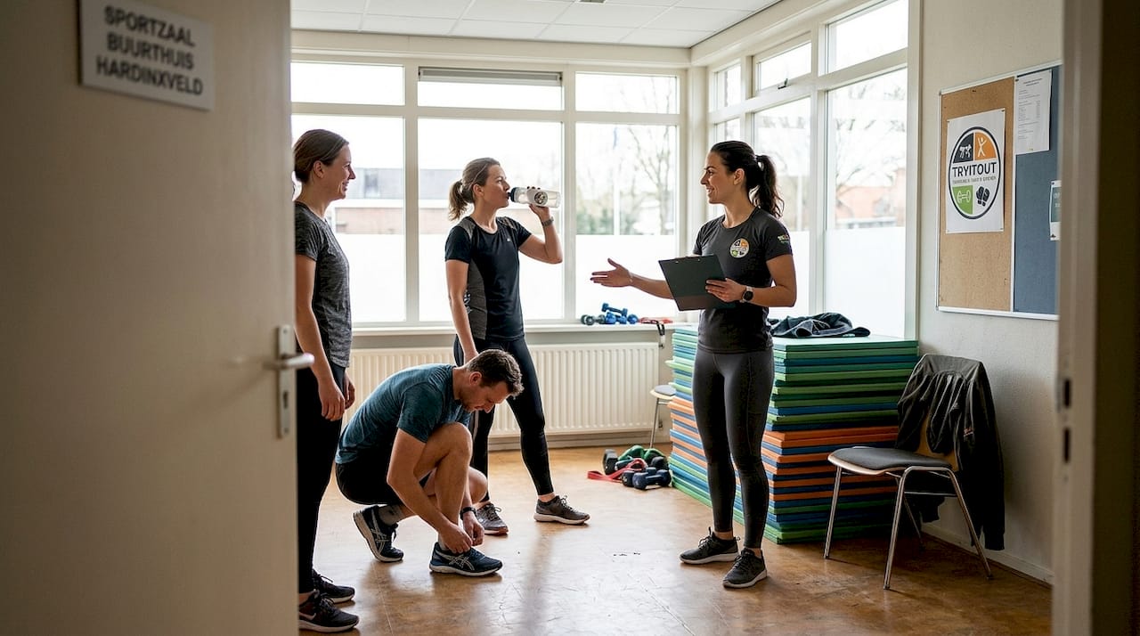 De trainer en leden van een kleine sportvereniging