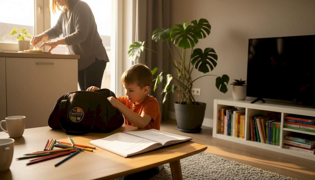Ochtendritueel van ouder en kind aan de keukentafel