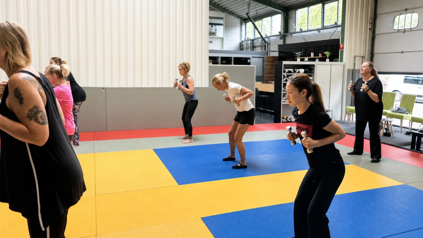 Deelnemers volgen een Tabata-groepsles met gewichten bij TRYITOUT in Hardinxveld-Giessendam