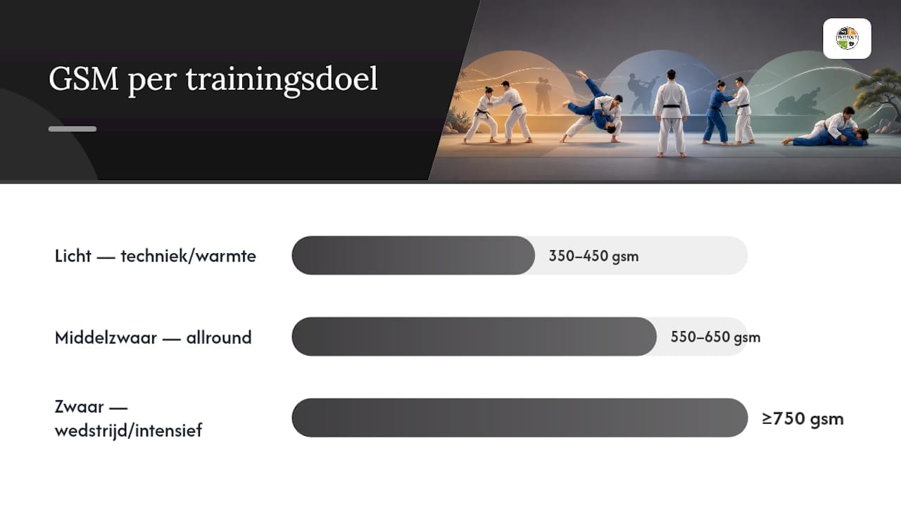 Welk materiaal en gewicht (gsm) past bij jouw training? — overview diagram